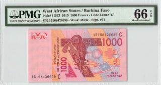 West African States / Burkina Faso 2015 P - 315cl Pmg Gem Unc 66 Epq 1000 Francs