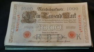 1000 Mark Reichsbanknote April 1910 Germany X50 Red Seal Notes