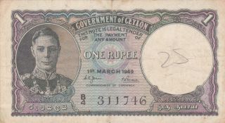1 Rupee Fine Banknote From British Colony Of Ceylon 1944 Pick - 34