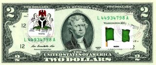 $2 Dollars 2013 Stamp Cancel Flag & Coats Of Arms Nigeria Lucky Money $150