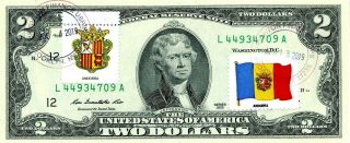 $2 Dollars 2013 Stamp Cancel Flag & Coats Of Arms Andorra Lucky Money $125