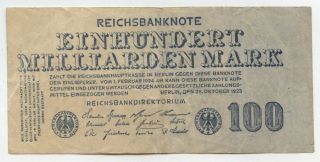 Reichsbanknote Einhundert 100 Milliarden Mark 1923 Germany Paper Money Az126