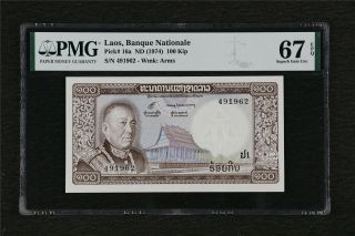 1974 Laos Banque Nationale 100 Kip Pick 16a Pmg 67 Epq Gem Unc