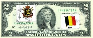 $2 Dollars 2013 Stamp Cancel Flag & Coats Of Arms Belgium Lucky Money $125