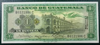 Guatemala Banknote 1 Quetzal,  P.  52g Au - 1970