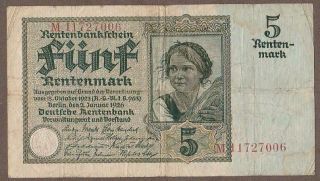1926 Germany 5 Rentenmark Note