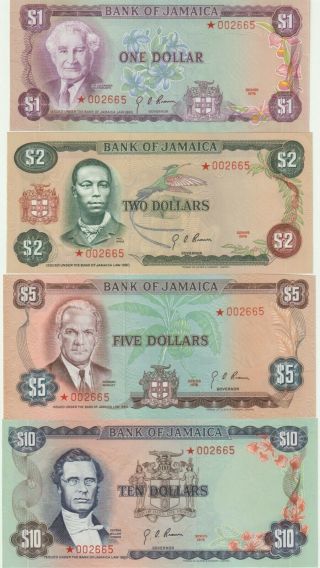 Jamaica - (4) Star Set:1,  2,  5,  10 Dollars 1976,  Gem Uncirculated Pick Cs1