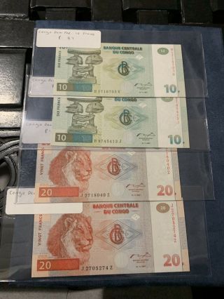 Congo 10 20 Francs 1997 P 88a 88 87a 87 Unc