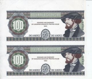Hungary Specimen 100 Forint 100 Forint 1983 De La Rue Giori S.  A.  - 2 Uncut Notes