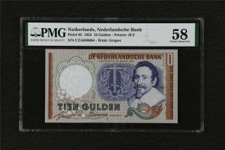 1953 Netherlands Nederlandsche Bank 10 Gulden Pick 85 Pmg 58 Choice About Unc