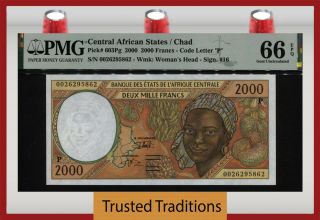Tt Pk 603pg 2000 Central African States / Chad 2000 Francs Pmg 66 Epq Gem Unc.