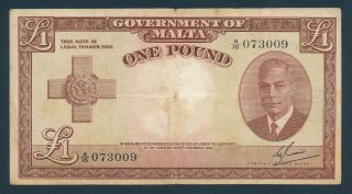 Malta,  1 Pound 1949 P - 22 Fine