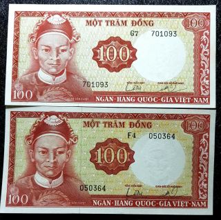 1966 Vietnam 100 Dong Banknote 2pc Aunc Rare (, 1 B.  Note) D7166