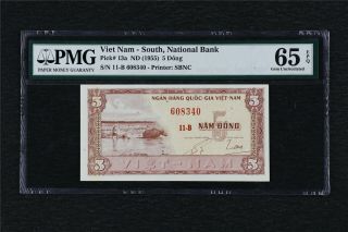 1955 Viet Nam - South National Bank 5 Dong Pick 13a Pmg 65 Epq Gem Unc