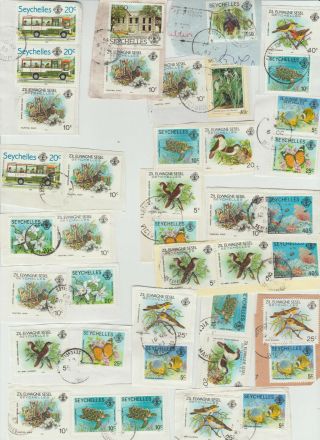 Seychelles & Zil Elwagne Sesel Joint 107 Postmarks Over 215 Stamps On Paper