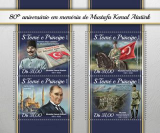 Sao Tome & Principe Military Stamps 2018 Mnh Mustafa Kemal Ataturk People 4v M/s
