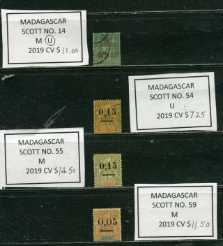 4 Classic Madagascar Stamps Scott Nos.  14,  54,  55 & 59