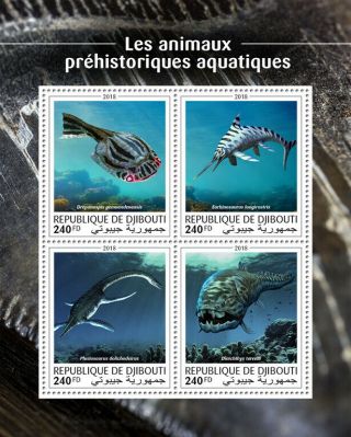 Djibouti Dinosaurs Stamps 2018 Mnh Prehistoric Aquatic Water Animals 4v M/s