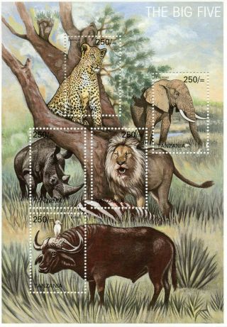 Tanzania Wild Animals Stamps 2002 Mnh Big Five Elephants Lions Leopards 5v M/s