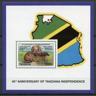 Tanzania Wild Animals Stamps 2002 Mnh Independence Lions Elephants Rhinos 1v S/s