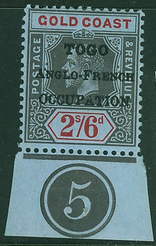 Togo Anglo - French Occupation 1916 Kgv 2s6d Black & Red On Blue Sg H55 Mtd.