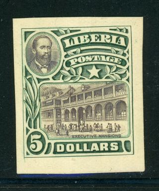 Liberia Mnh Die Proof Selections: Scott 113 $5 Green/black On Hard Card $$$