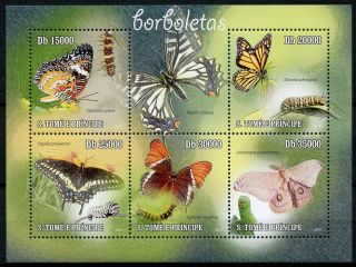 Sao Tome & Principe Butterflies Stamps 2010 Mnh Butterfly Insects 5v M/s