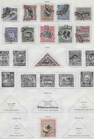12 Liberia Stamps From Quality Old Antique Album 1906 - 1913