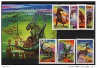 Tanzania 1217 - 24 Fauna Cpl Mnh Souvenir Sheet Block Prehistoric Animals 1994