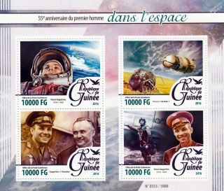 Yuri Gagarin Cosmonaut/astronaut First Man In Space Stamp Sheet 1 (2016 Guinea)