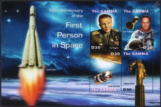 Yuri Gagarin/scott Carpenter/vostok Spacecraft/first Person In Space Stamp Sheet