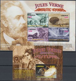 Liberia 2 S/s 100th Ann Death Jules Verne 2005 Mnh - 19 Euro