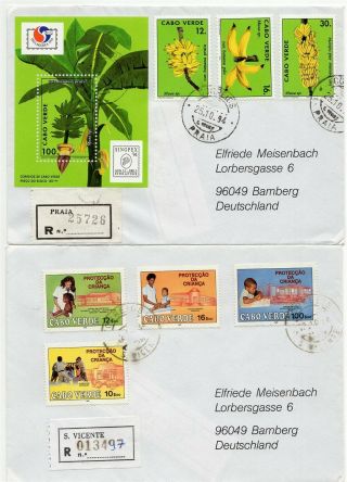 Cape Verde 1994 2x Reg.  Covers Praia & S.  Vicente To Germany Stamps - Cag 15