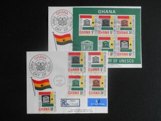 Ghana 1966 Fdc X 2: Unesco Full Stamp Set & Ms Sg 435 - 9 & Ms440 (see Photos)