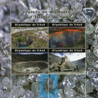 Chad Minerals Stamps 2020 Cto Diamond Mines Of South Africa Mining 4v M/s