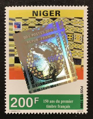 Niger 150th Anniversary Of The First French Stamp 1999 Mnh Hologram Stamp