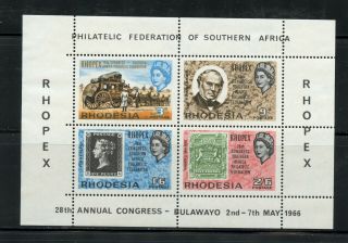 W492 Rhodesia 1966 Stamps On Stamps Rhopex Sheet Mnh