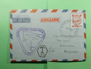 Dr Who 1955 Australia Cocos Island First Flight Aerogramme Postage Due F52767