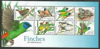 Australia - Birds - Finches Of Australia Min Sheet Mnh Limited Printing