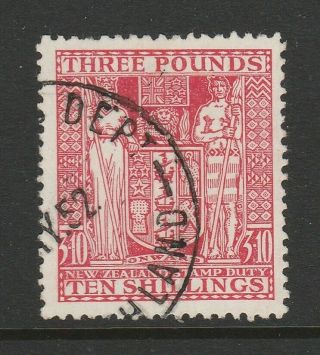 Zealand 1940 - 58 £3.  10s Rose Sg F209 Fine Used/ Fiscal Cancel.