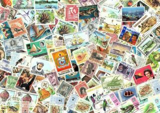 Pacific Islands Off Paper Kiloware/stamp Mixture.  Hundreds From Fiji,  Solomon