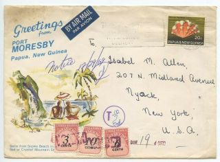 Papua Guinea 1969 Airmail Cover Port Moresby To Nyack Ny,  Postage Due Stamps