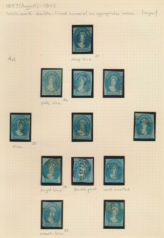 Tasmania Stamps 1857 Qv 4d Chalon Head Study Sg 35/39 Inc Inv Wmk,  Double Print