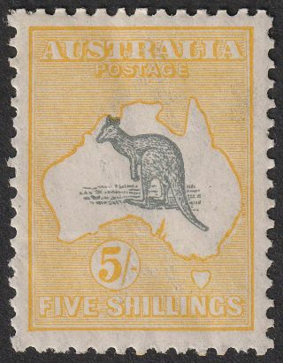 Australia 1918 Kgv Roo 5sh Grey,  Yellow Wmk Narrow Crown Sg42 Cat£275 Bend