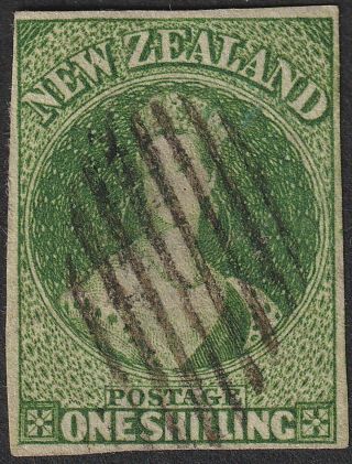 Zealand 1862 Qv Chalon 1sh Yellow - Green Imperf Sg45 Cat £350 Thin