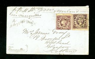 South Wales To Scotland 1861 1s Rate Cover (2 X 6d Values) (s667)