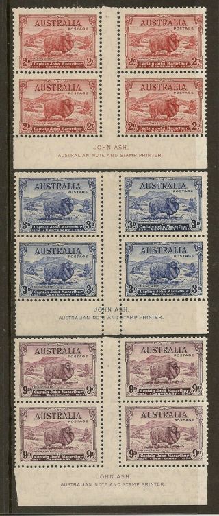Australia 1934 Centenary Sg150/2 Ash Gutter Imprint Blks Of 4 Mint/mnh