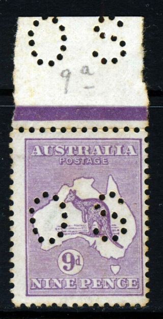 Australia 1919 Official 9d Violet Die Iib Punctured Os Narrow A W6 Sg O47b Mnh