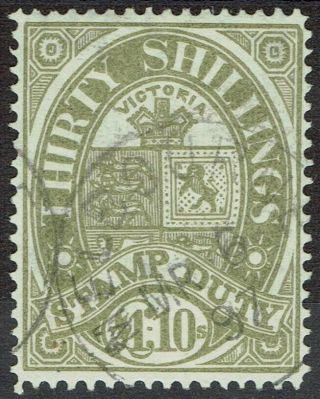 Victoria 1884 Stamp Duty 1 Pound 10/ - Wmk V/crown Sg W33 Used/cto