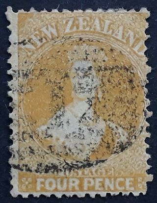 1865 - Zealand 4d Yellow Qv Chalon Stamp